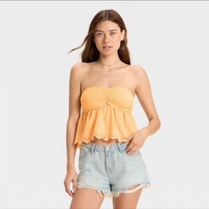 Wild Fable Orange Ruched Peplum Bustier Crop Top